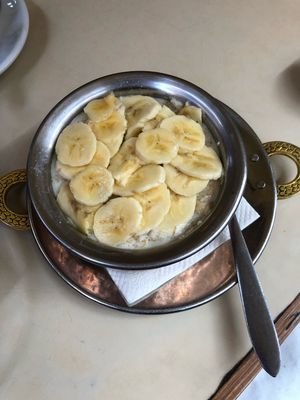 Vegan banana porridge  at OR2K in Kathmandu