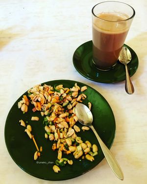 Peanut Sadheko and chai  at OR2K in Kathmandu