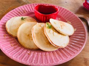 Vegan pancakes made from sugar-free rice koji only.  Gluten-free because of course rice flour at Orange County Cafe in Tondabayashi