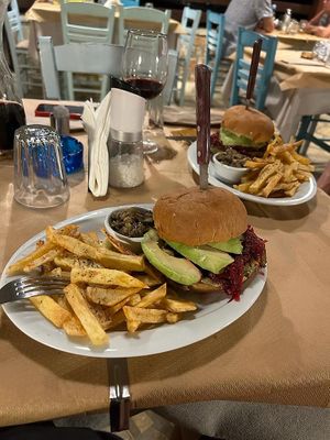 Vegan burger . Homemade courgette burger with beetroot and apple slaw with avocado 😋  at Picnic in Kefalonia
