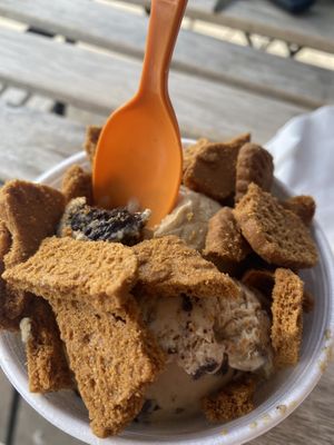 Scoop of Oreo Coffee ice cream with Biscoff cookies on top!   at The Revolution Ice Cream in Tampa