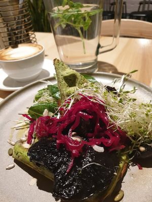 Spinach waffles at Buster Green in Dunedin