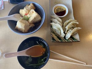 Agedashi tofu and steamed gyoza   at The Jitsu in Dunedin