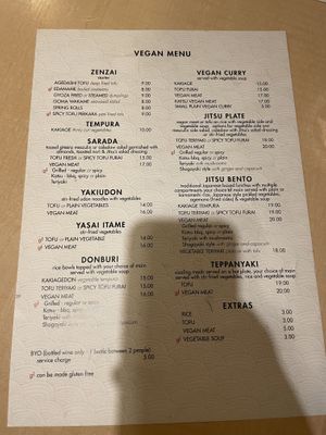 Vegan menu  at The Jitsu in Dunedin
