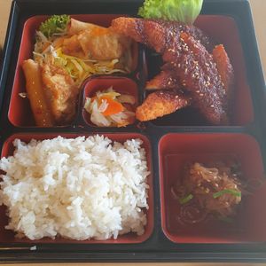 Spicy katsu bento box at The Jitsu in Dunedin