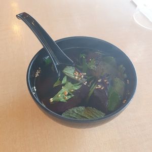 Soup that came with the bento box at The Jitsu in Dunedin