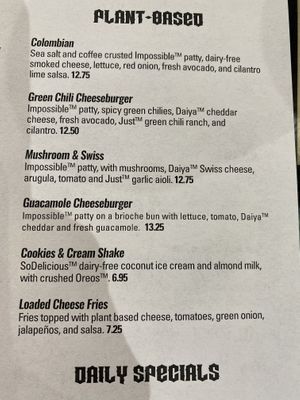 Menu at S&B's Burger Joint in Oklahoma City