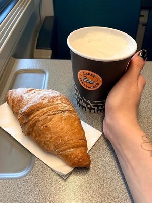 Abricot croissant & latte machiato with soy milk at Caffe Spettacolo in Lausanne