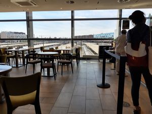View of the trains at Caffe Spettacolo - RailCity in Basel