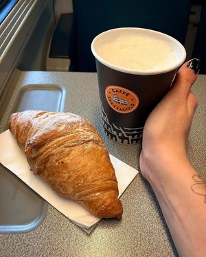 Abricot croissant & latte machiato with soy milk at Caffe Spettacolo in Luzern