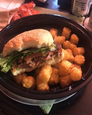 Vegan impossible burger with garlic aoli! at Nancy Dean's in Monterey