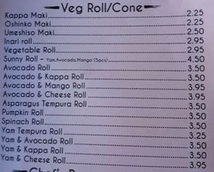 Sushi Koo Veg Menu at Sushi Koo in Coquitlam