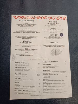 Menu at Kuu Bali in Sanur