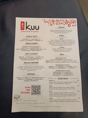 Menu at Kuu Bali in Sanur