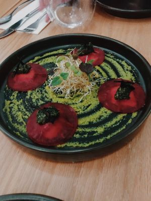 beetroot ravioli  at Wilgrow in Al Bidea