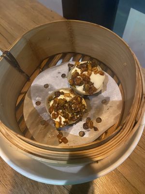 Umami dumplings with chili crunch  at Akiba in Canberra