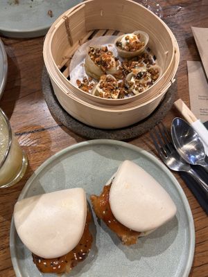 Eggplant buns and umami dumplings  at Akiba in Canberra