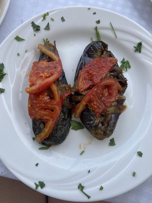 Stuffed aubergine, very tasty, a little on the salty side   at Antigoni in Berat