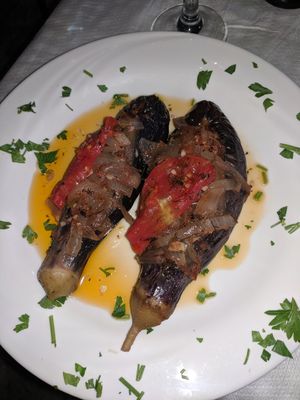 Stuffed eggplant at Antigoni in Berat