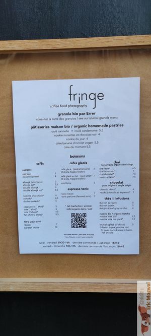 Menu at Fringe in Paris