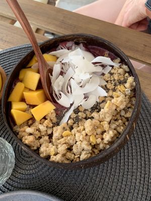 Breakfast bowl (bigger than it looks and definitely filling)   at Vitamin Bar in Kos