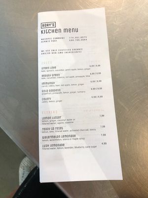 Menu! at Rory's Market in Mashpee