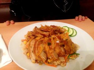crispy seitan with vegetable rice at Loving Hut in Nuremberg