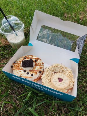 White chocolate and jammy dodgy at Planet Doughnut in Shrewsbury