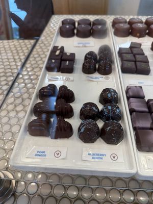 Dedicated vegan section of truffles  at Grocer's Daughter Chocolate in Empire