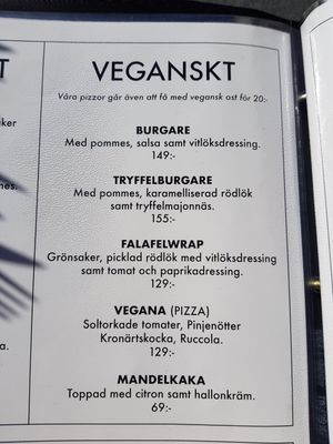 vegan menu at Pappa Blå in Borgholm