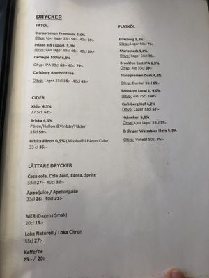 Menu as of May 2019 at Pappa Blå in Borgholm