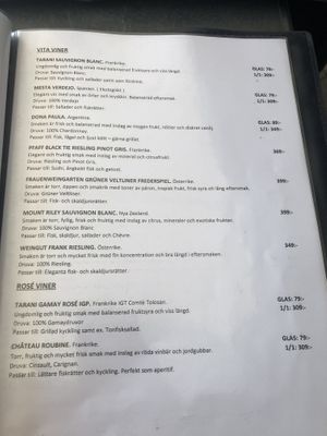 Menu as of May 2019 at Pappa Blå in Borgholm