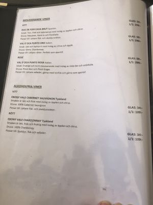 Menu as of May 2019 at Pappa Blå in Borgholm