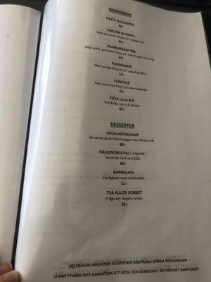 Menu as of May 2019 at Pappa Blå in Borgholm