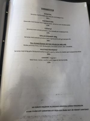 Menu as of May 2019 at Pappa Blå in Borgholm