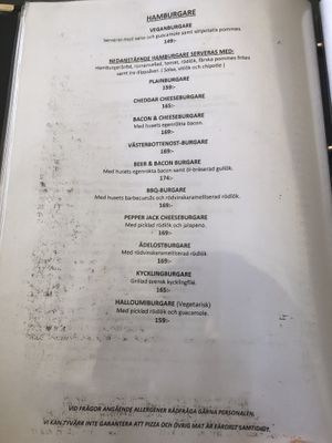 Menu as of May 2019 at Pappa Blå in Borgholm