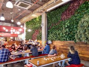 Food court seating area at Döner Shack in Leeds