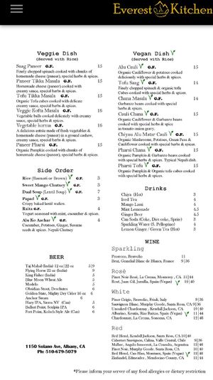 Menu p2 at Everest Kitchen in Albany