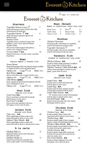 Menu p1 at Everest Kitchen in Albany