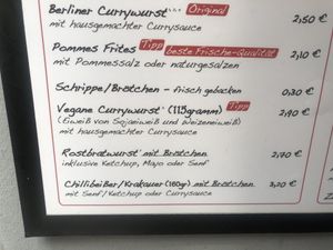 Menu  at Curry 61 in Berlin