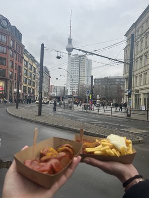 Vegan currywurst  and vegan currywurst with chips and vegan mayo  at Curry 61 in Berlin