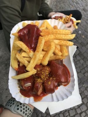 Vegan Currywurst with Fries  at Curry 61 in Berlin