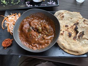 Mushroom curry with roti at Tikka Take in Canberra