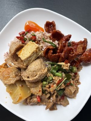 3 dishes 65thb  at Shine Tong - Vegetarian Food Booth in Bangkok