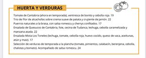 Carta de verduras de la huertaa  at Los Toneles in Unquera