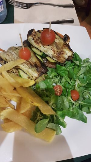 Cachopo? Grilled vegetables... at Los Toneles in Unquera