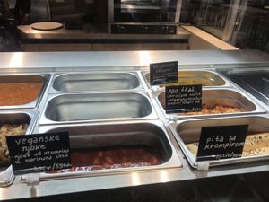 Vegan gnocchi, scrambled tofu, pad Thai with peanuts, filo pastry with potato at Artichoka in Belgrade