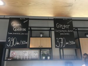 Celery, cucumber, apple juice. Carrot, ginger, orange juice at Artichoka in Belgrade