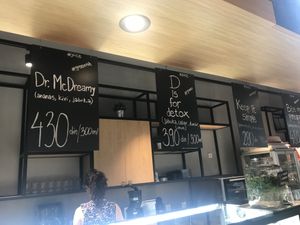 Pineapple, kiwi fruit, apple juice. Apple, celery, ginger, lemon juice at Artichoka in Belgrade