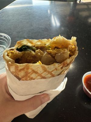 Vegan burrito w salsa  at City Market Coffee Roasters in Kansas City